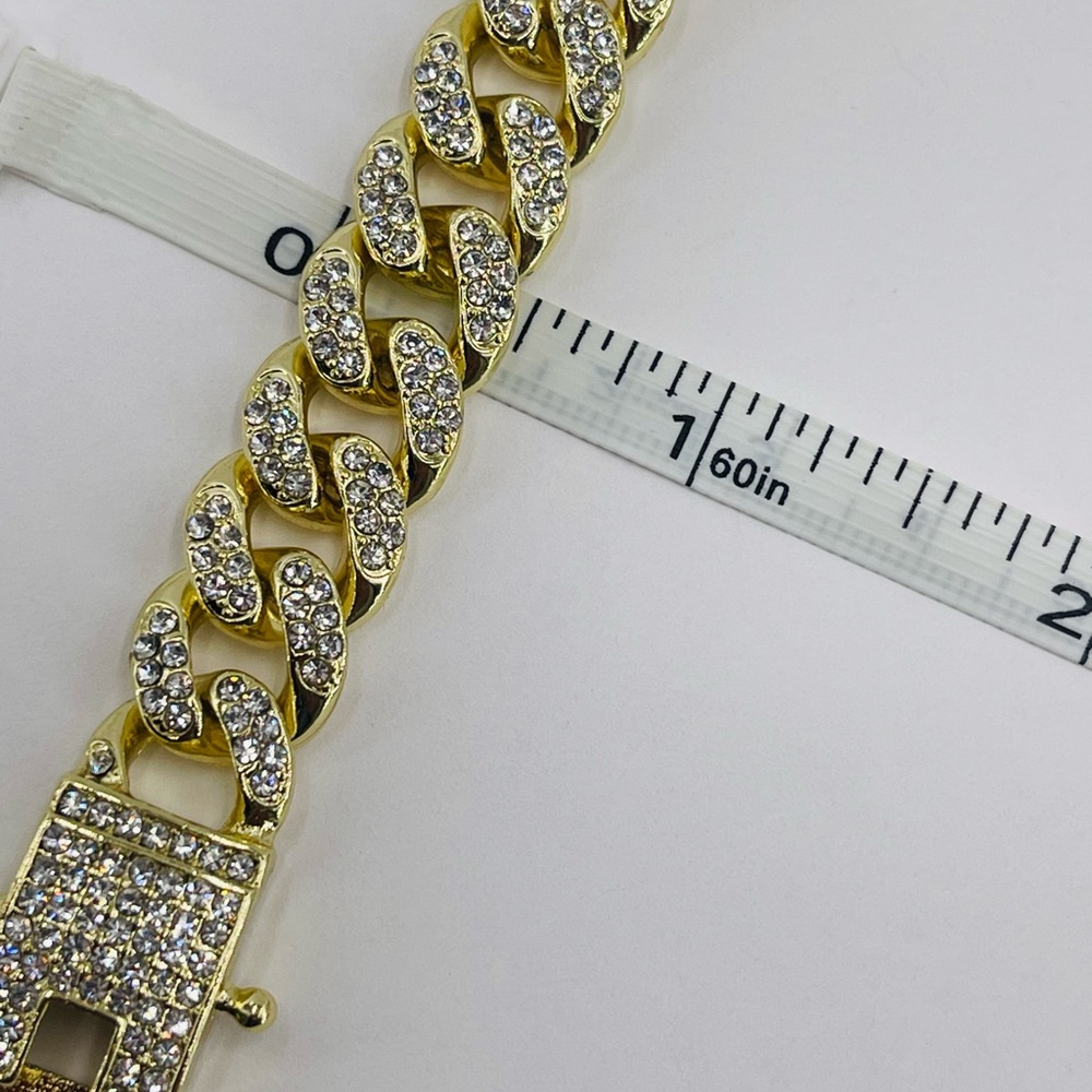 Grim Reaper Bracelet Full of Stones Luxurious GOLD PLATED/pulsera Santa Muerte - Picture 7 of 10